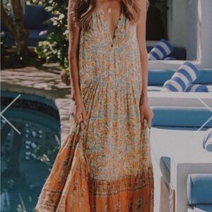 Spell& The Gypsy Floral Maxi Dress with Orange and Blue Pattern